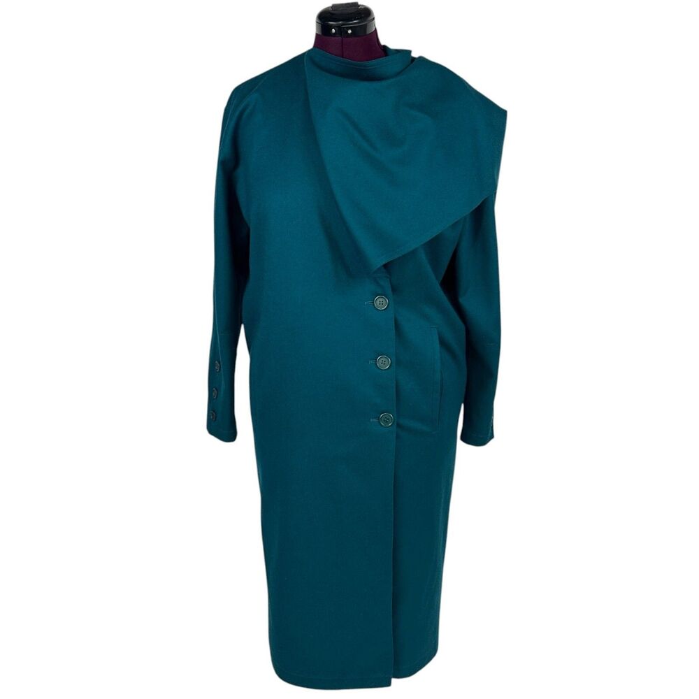 Harve Benard  Scarf Wool Dress Large Teal Blazer Style 90s 80's Single Breasted